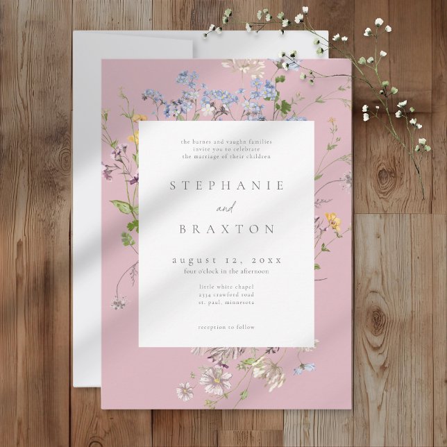 Invitación Pink Wildflower Garden Elegant Wedding (Subido por el creador)