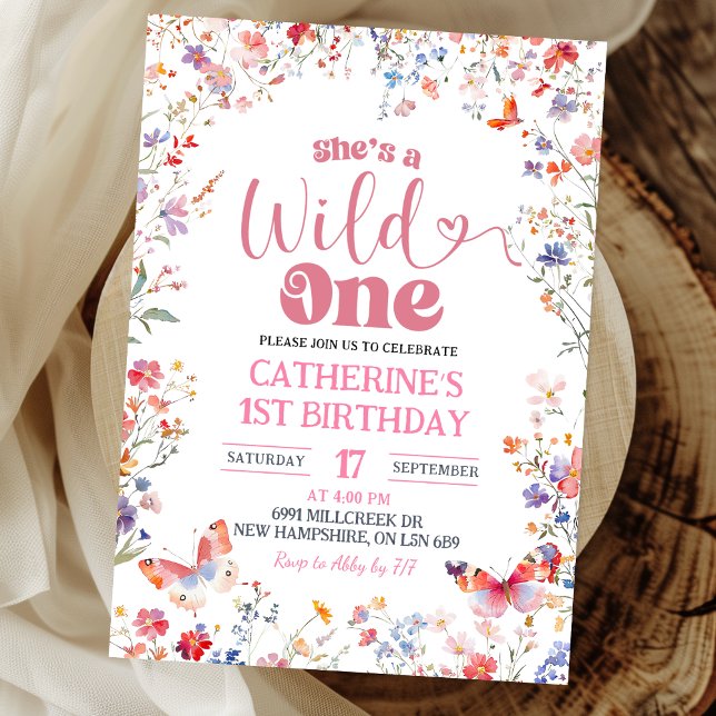 Invitación Pink Wildflower Girl First Birthday (Subido por el creador)