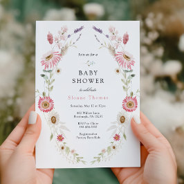Invitación Pink Wildflower Meadow Wreath Baby Shower