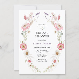 Invitación Pink Wildflower Meadow Wreath Brillante Ducha