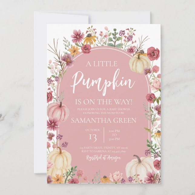 Invitación Pink Wildflower Pumpkin Baby Shower (Anverso)