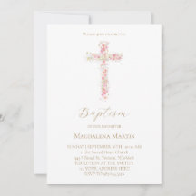 pink wildflowers cross | Baptism Invitation