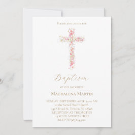 Invitación pink wildflowers cross | Baptism Invitation