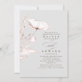 Invitación Pink Wildflowers Light Gray Engagement Party