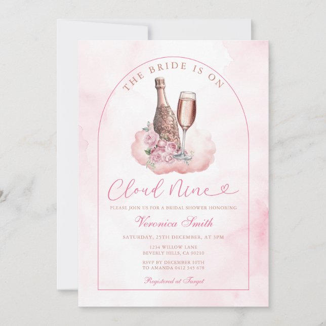 Invitación Pink Wine The Bride is Cloud Nine Bridal Shower (Anverso)