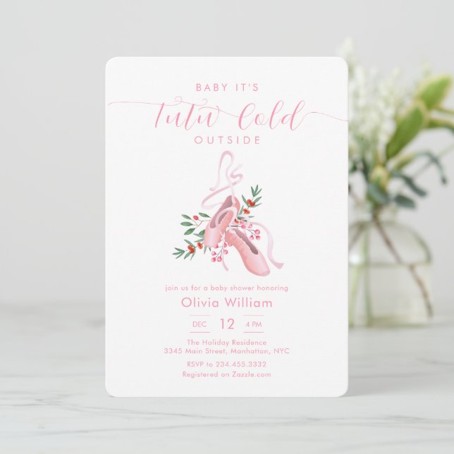 Invitación Pink Winter Ballerina Tutu Cold Baby Shower (Anverso de pie)