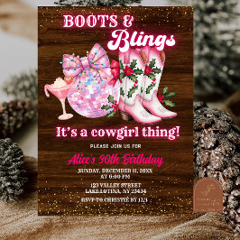 Invitación Pink Winter Christmas Boots and Blings Birthday