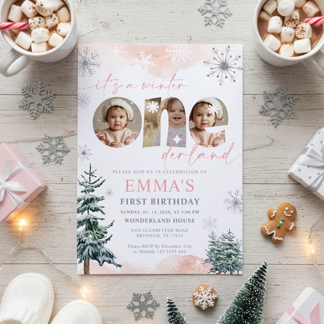 Invitación Pink Winter Onederland Girl Bday Photo Invitation (Subido por el creador)