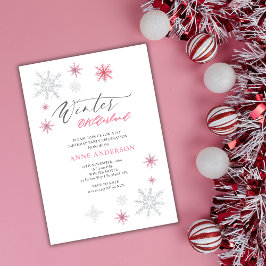 Invitación Pink Winter Onederland Snowflakes 1st Birthday 