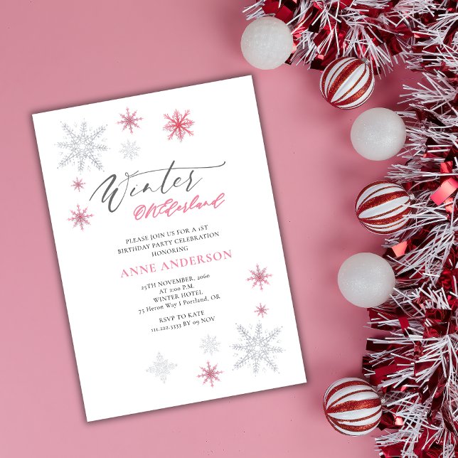 Invitación Pink Winter Onederland Snowflakes 1st Birthday  (Subido por el creador)