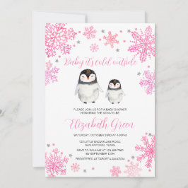 Invitación Pink Winter Penguin Baby Shower