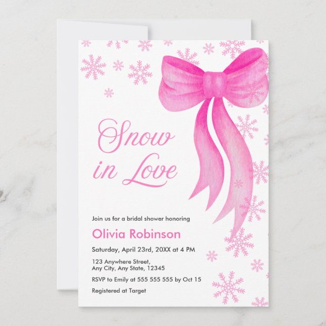 Invitación Pink Winter Snow in Love Snowflakes Bridal Shower  (Anverso)