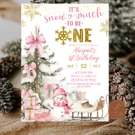 Invitación Pink Winter Snow Much Fun First Photo Birthday