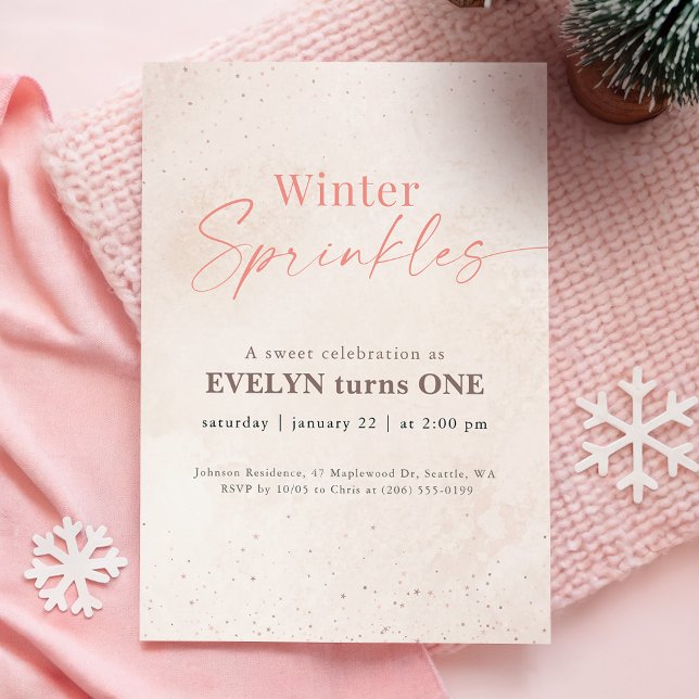 Invitación Pink Winter Sprinkles Glitter Girl 1st Birthday (Subido por el creador)