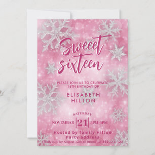 Invitación Pink Winter wonderland copos de nieve vestido dulc