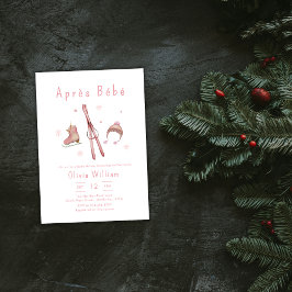 Invitación Pink Winter Woodland Après Bébé Ski Baby Shower 