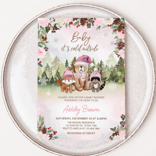 Invitación Pink Winter Woodland Baby Shower