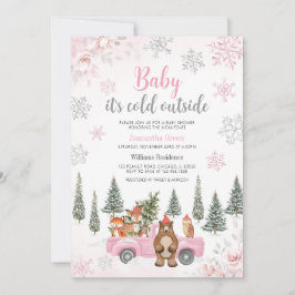 Invitación Pink Winter Woodland Baby Shower