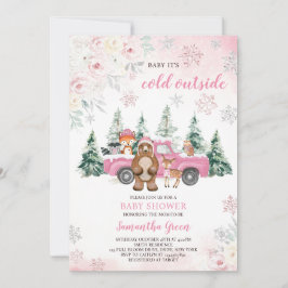 Invitación Pink Winter Woodland Baby Shower