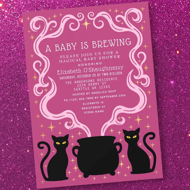 Invitación Pink Witchy Baby is Brewing Girl Baby Shower  (Subido por el creador)