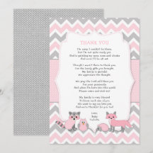 Pink woland animal baby shower gracias nota