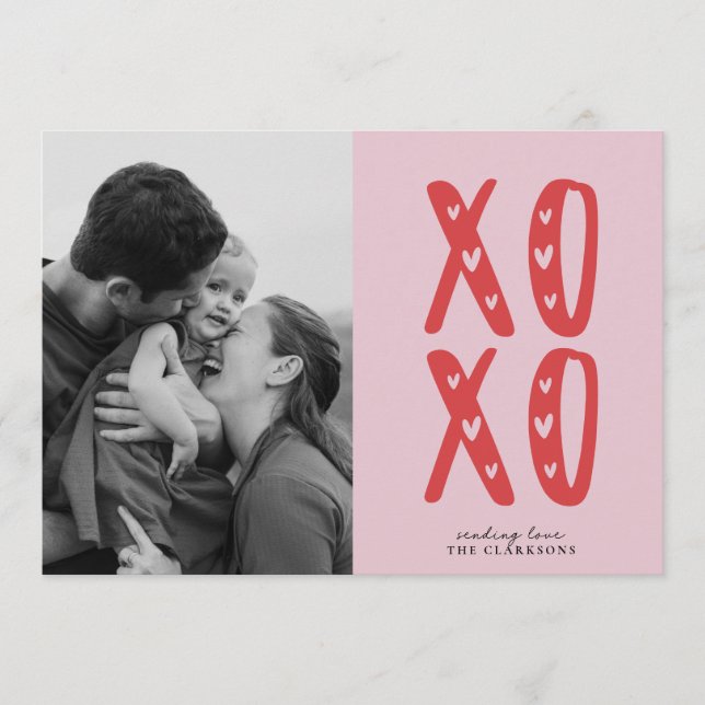 Invitación Pink XOXO Modern Valentine’s Day Photo Card (Anverso)