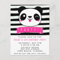 Pink y Black Happy Panda Birday Party