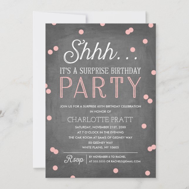 Invitación Pink y Chalkboard de la fiesta de cumpleaños de so (Anverso)