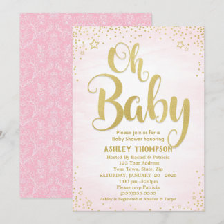 Invitación Pink y Gold Oh Baby Stars Baby Shower