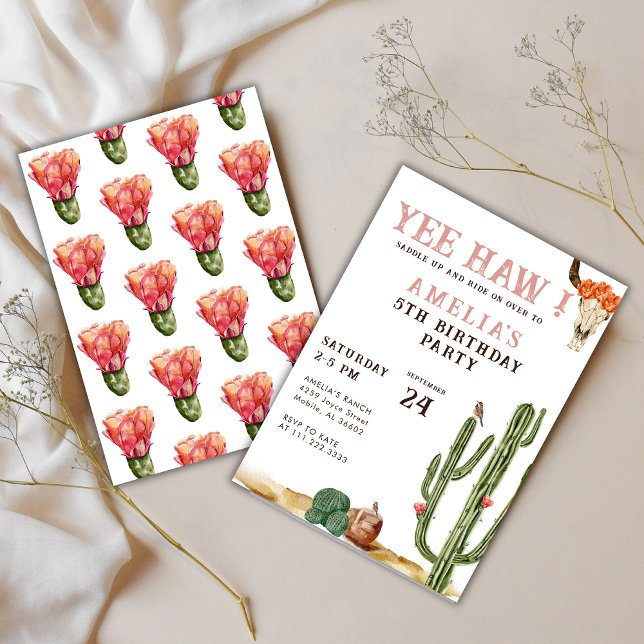Invitación Pink Yee Haw Western Rodeo Cowgirl Cumpleaños (Subido por el creador)