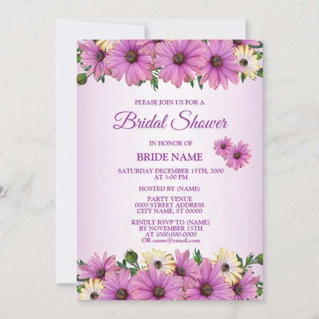 Invitación Pink Yellow Floral Rustic Bridal Shower Party (Anverso)