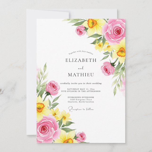 Invitación Pink Yellow Jubilant Spring Wedding (Anverso)