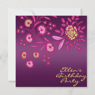 Invitación Pink/Yellow & Purple flower Birthday Invite