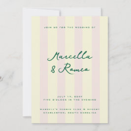 Invitación Pink Yellow Vertical Stripes Tennis Club