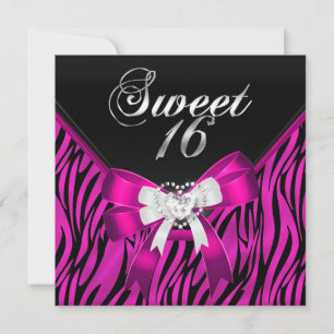 Invitación Pink Zebra Black Cumpleaños Dulces Dieciséis Dulce