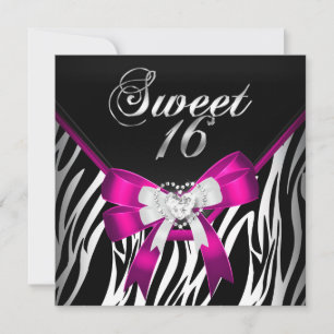 Invitación Pink Zebra Cumpleaños Dieciséis 16 Negro Blanco