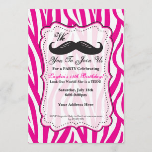 Invitación Pink Zebra Mustache Fiesta de cumpleaños!