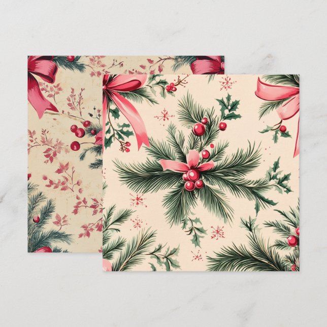 Invitación Pinkmas de época impresas de cerdas y cerezas (Anverso / Reverso)