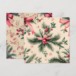 Invitación Pinkmas de época impresas de cerdas y cerezas