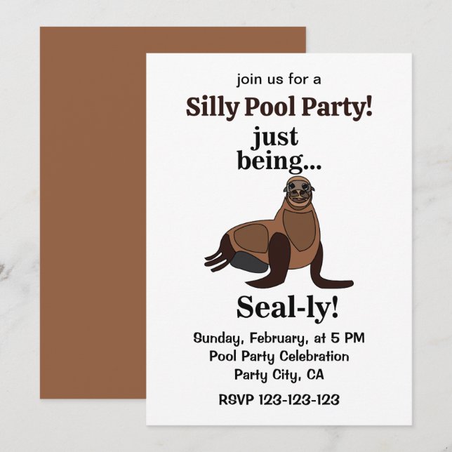 Invitación Pinnipeds Seal Funny Pool Party (Anverso / Reverso)