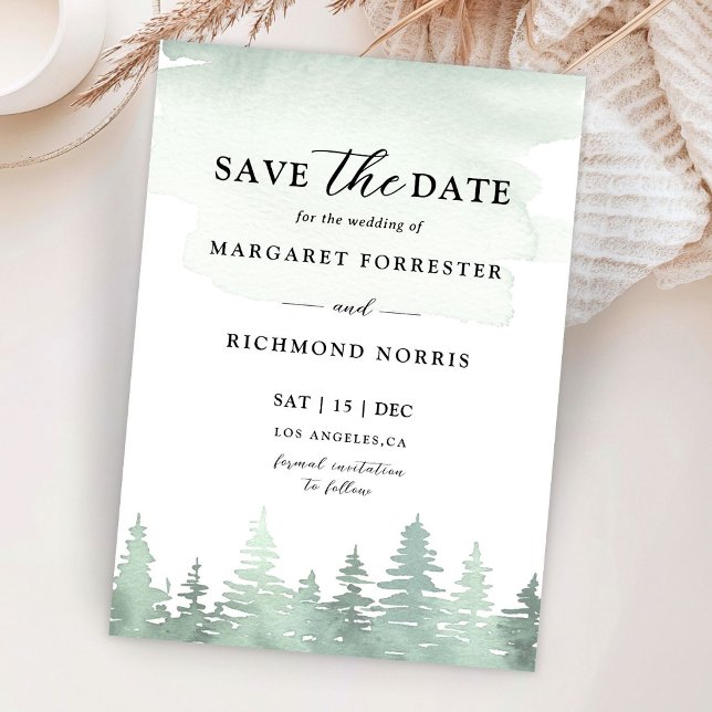Invitación Pino acuarela rústico boda guardar la fecha (Subido por el creador)
