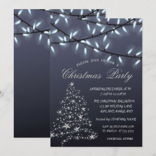 Invitación Pino Árbol de Navidad de Plata, Luces de Cuerda Fi