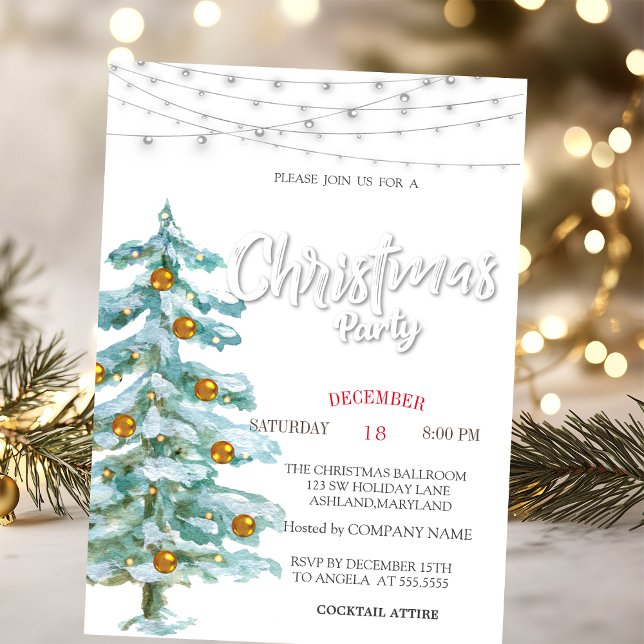 Invitación Pino, Bolas de Oro, Luces de Fiesta de Navidad (Subido por el creador)