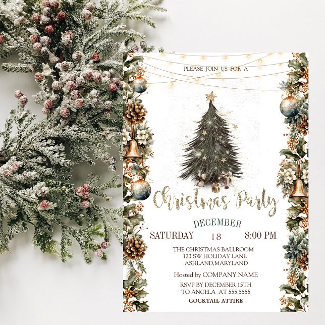 Invitación Pino, Campanas, Bolas, Piñas de Navidad  (Subido por el creador)