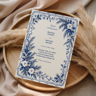 Invitación Pino Cobalto Bajo Pétalos de Porcelana