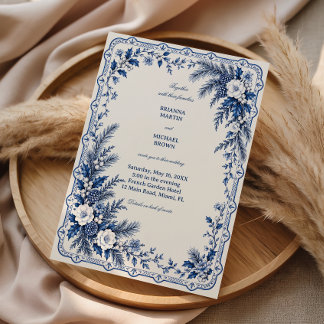 Invitación Pino Cobalto Bajo Pétalos de Porcelana