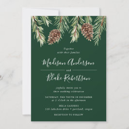Invitación Pino de Acuarela de Invierno Verde Boda