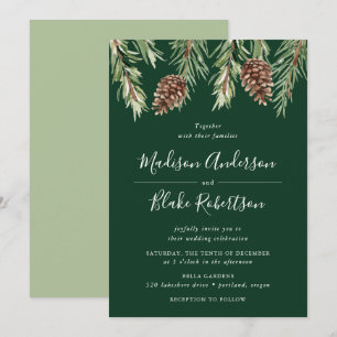 Invitación Pino de Acuarela de Invierno Verde Boda