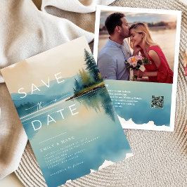 Invitación Pino de color de agua escénica Lakeside Guardar fe