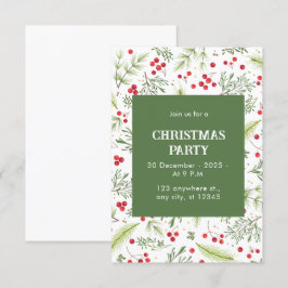 Invitación Pino de flores verdes y rojas y Feliz Navidad